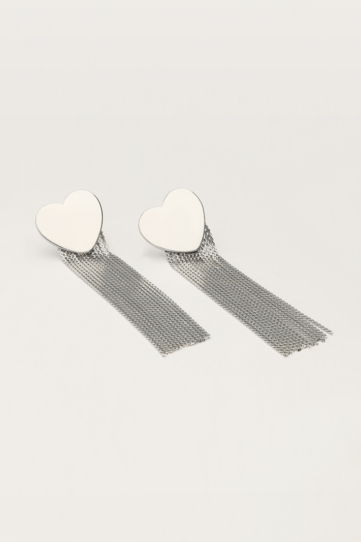 Boucles d'oreilles Starry avec cœur et cordons argent Boucles d'oreilles Starry avec cœur et cordons argent