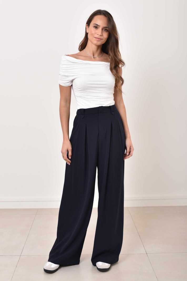 VICTORINE Pantalon large à pinces fluide marine