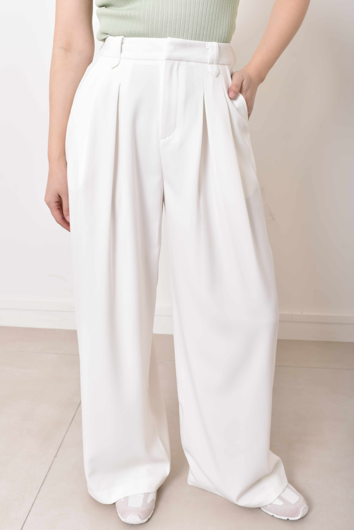 VICTORINE Pantalon large à pinces fluide écru