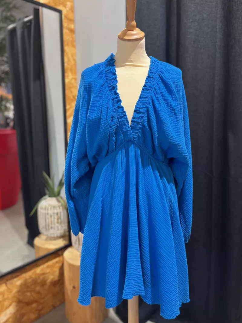 MAY Robe évasée manches chauves-souris bleu roi