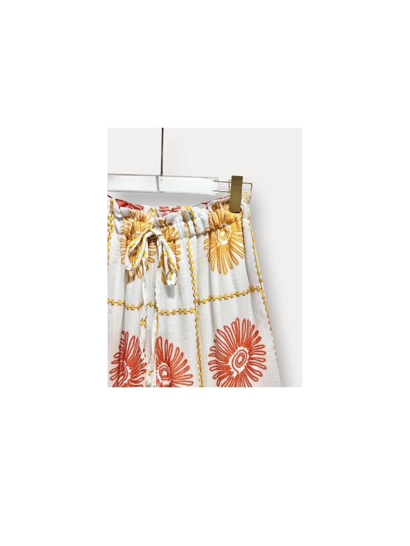 Pantalon SOL corail | Fluide & brodé soleil