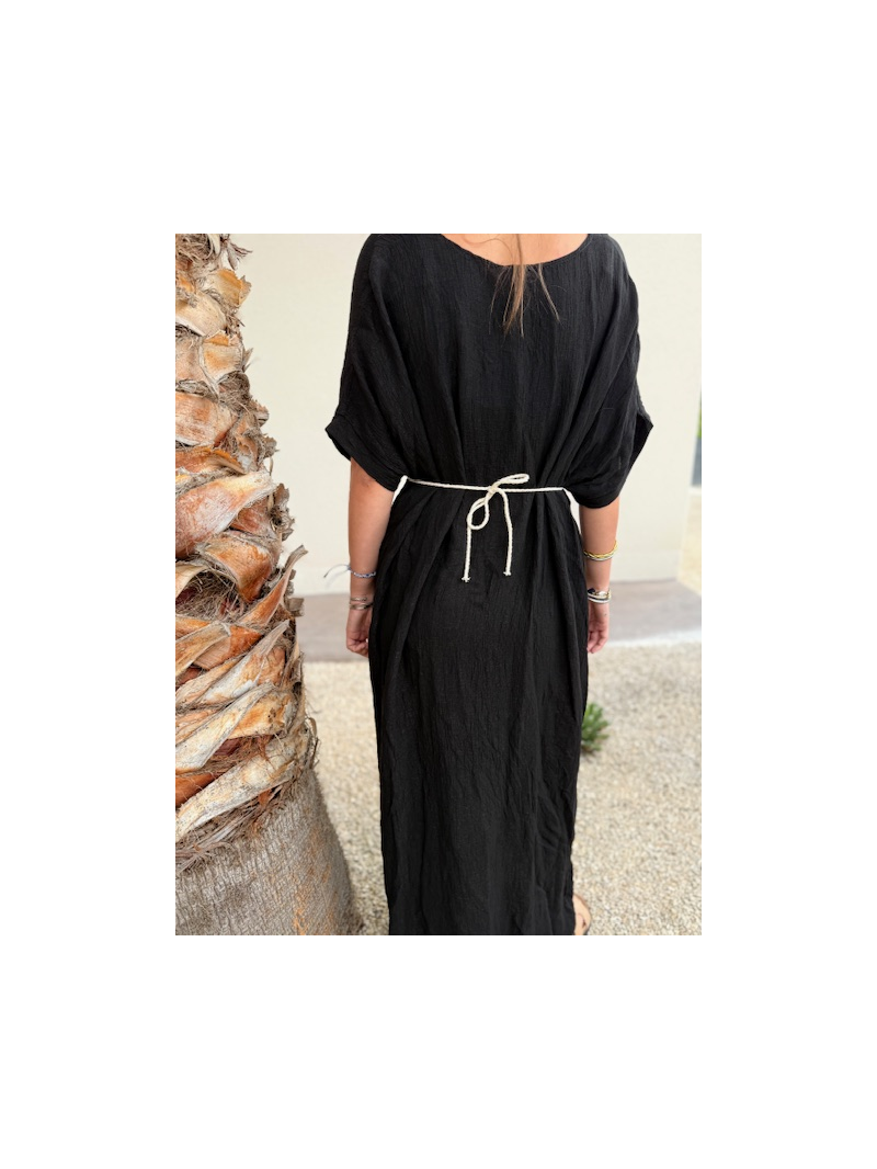 Robe STONES noire | Manches courtes & ceinture pierres Robe STONES noire | Manches courtes & ceinture pierres