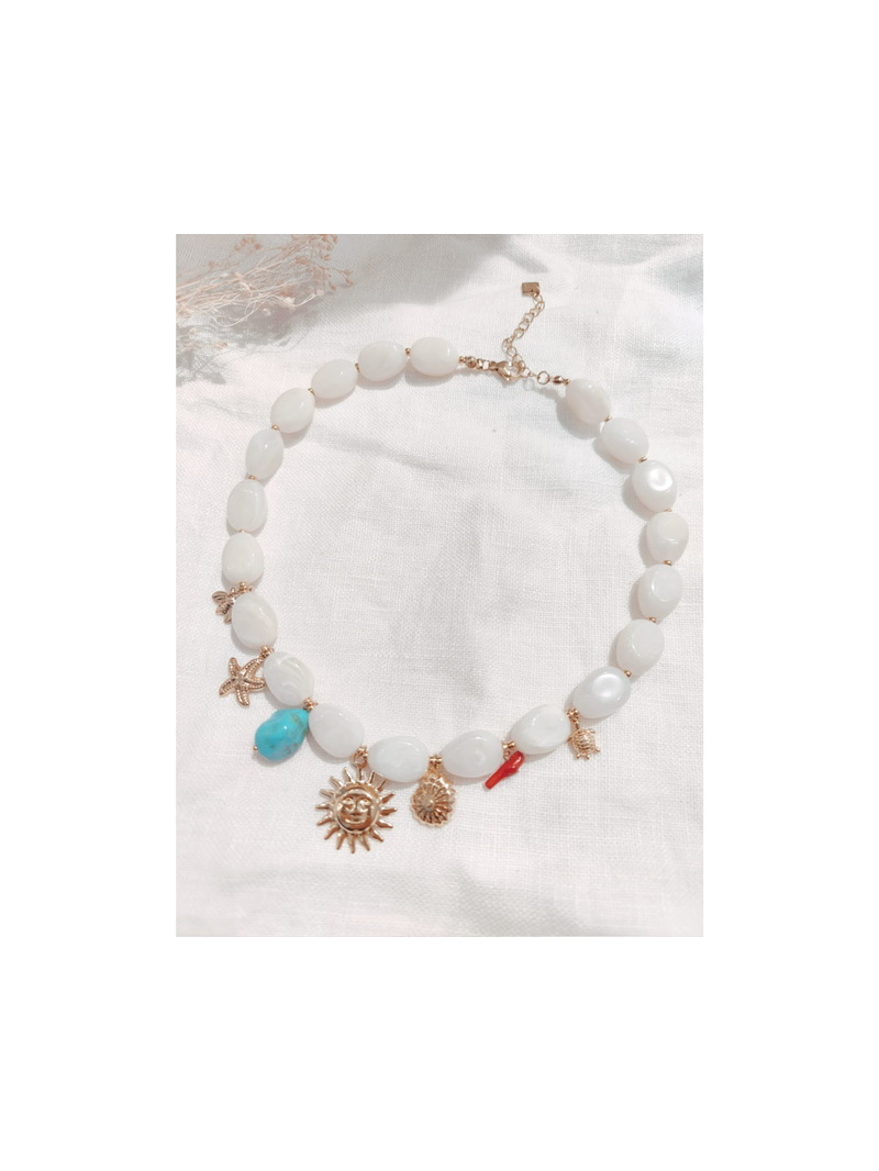 SOLEIL Collier résine thème mer beige