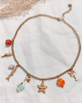 POISSON Collier à breloques en céramique doré