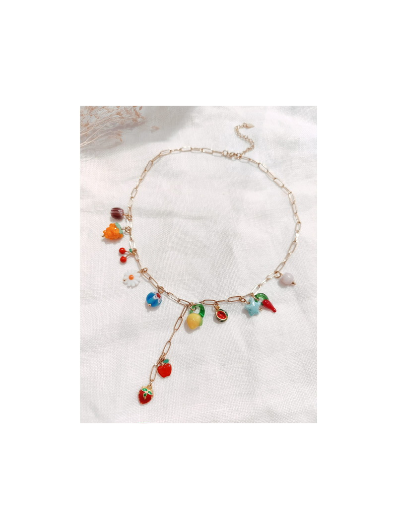 FRAISE Collier y pampilles fruits doré