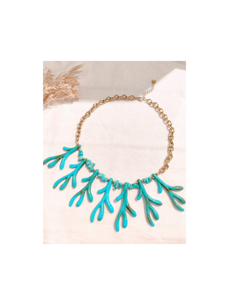 CORAUX Collier résine bleu turquoise doré