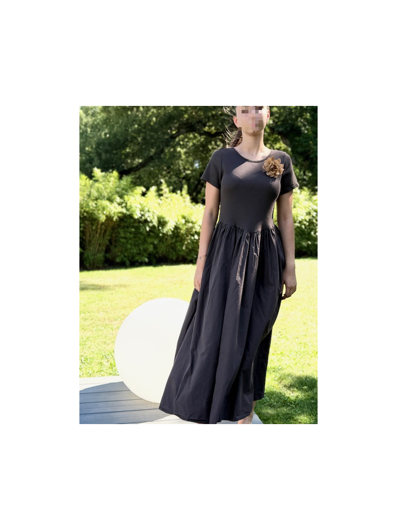 GABY Robe bi matière chocolat