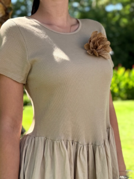 GABY Robe bi matière camel GABY Robe bi matière camel