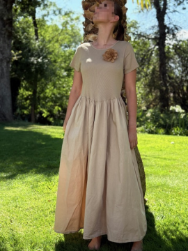GABY Robe bi matière camel