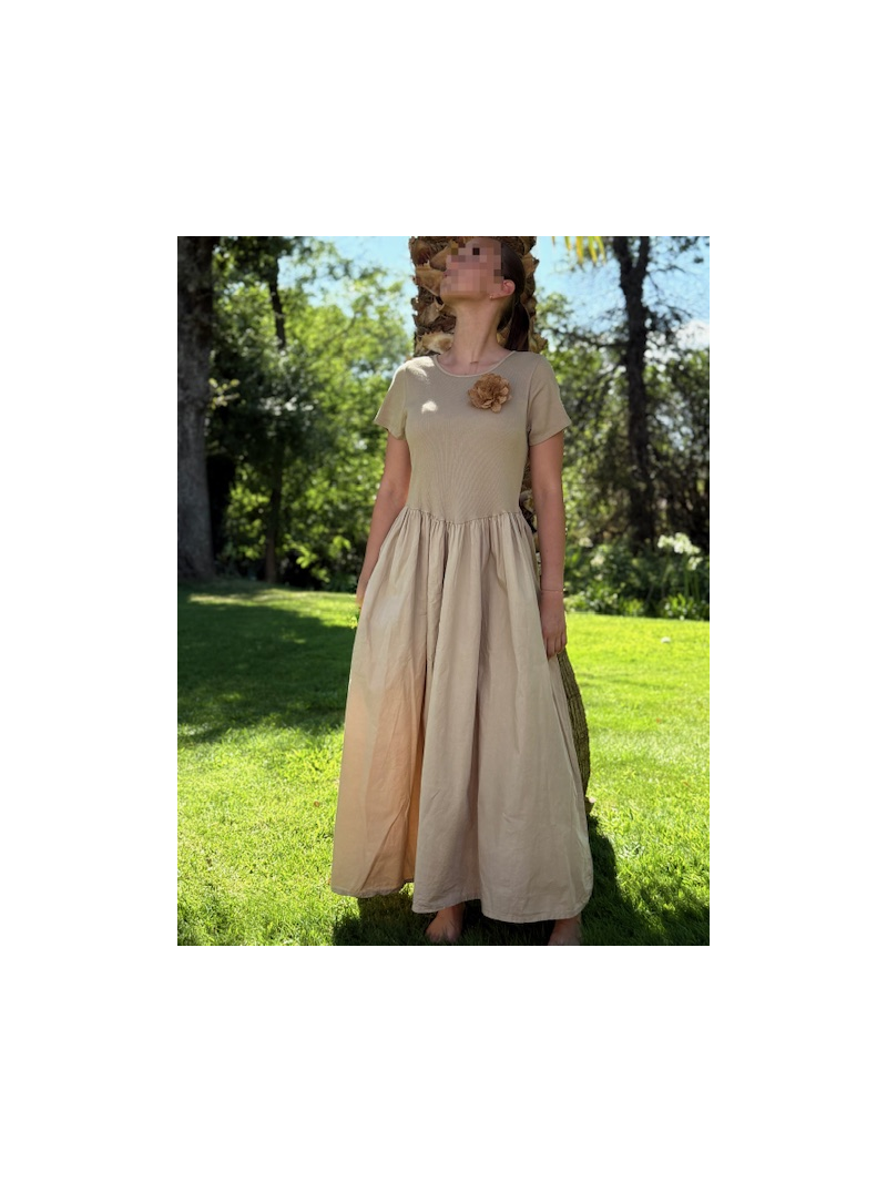 GABY Robe bi matière camel