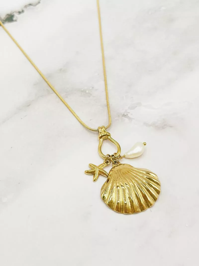 CAURI Collier coquillage et perle d'eau douce