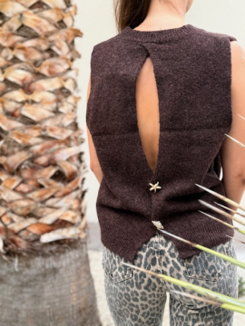 NUS Pull sans manches dos nus chocolat