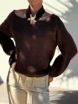 ETOILE Pull épaule dénudée chocolat