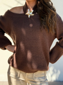 ETOILE Pull épaule dénudée chocolat ETOILE Pull épaule dénudée chocolat