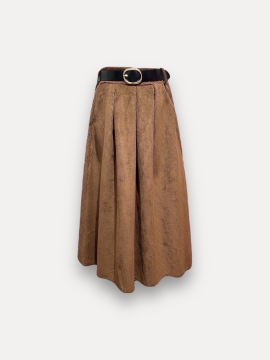 VELOURS Jupe longue chocolat avec ceinture