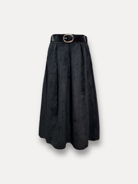 VELOURS Jupe longue noire avec ceinture