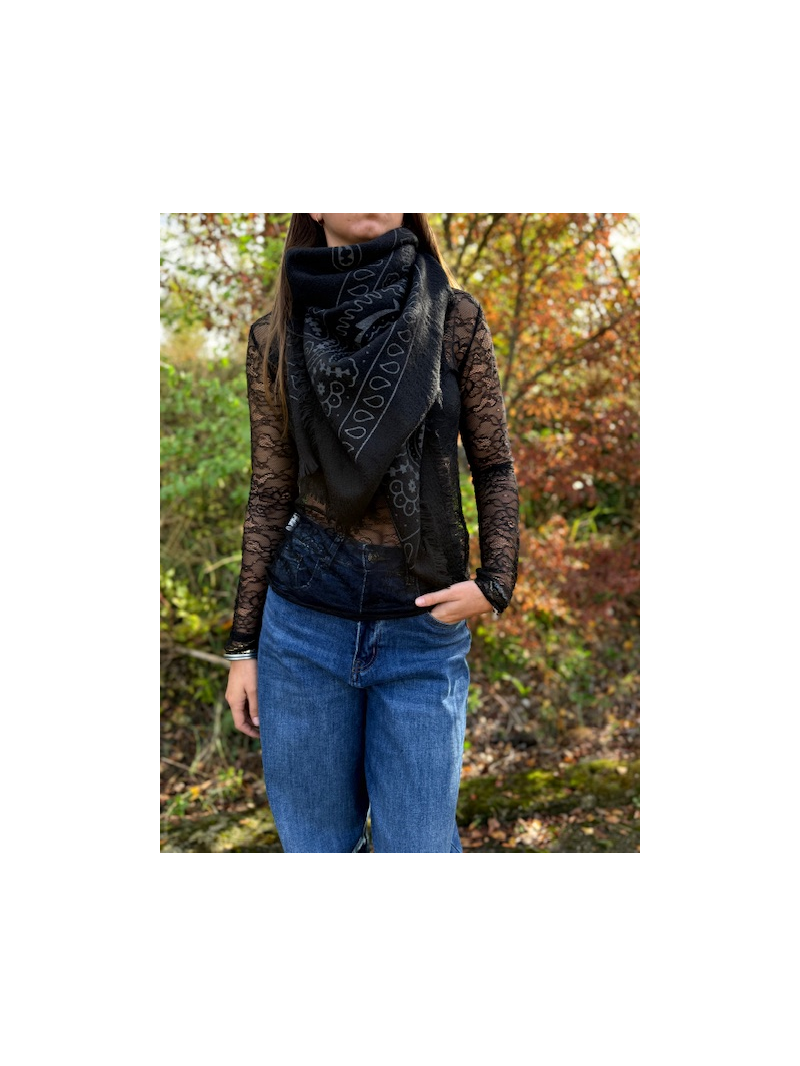 Top noir en dentelle – Taille unique & layering