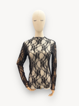 Top noir en dentelle – Taille unique & layering