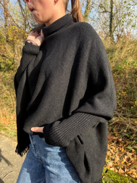 PONCHO Pull col roulé noir