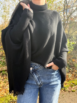 PONCHO Pull col roulé noir PONCHO Pull col roulé noir