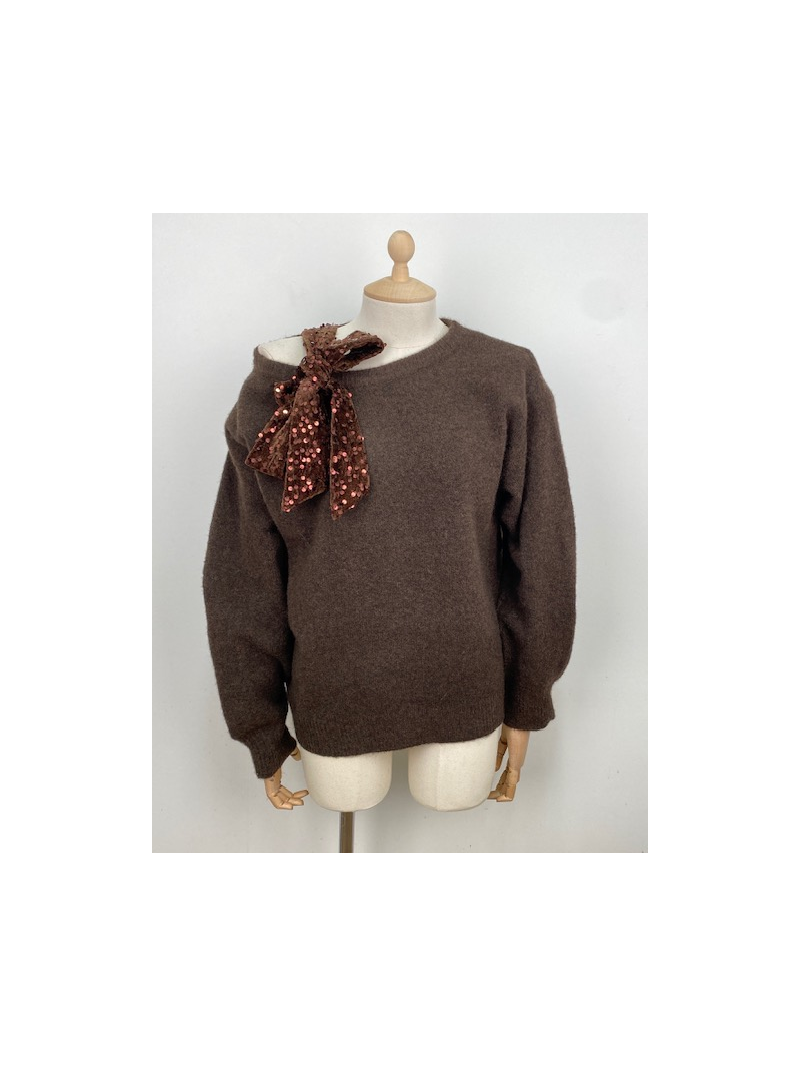 SEQUIN Pull noeud chocolat