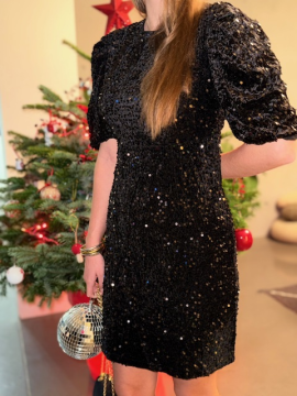 Robe SHINY coupe droite | Manches bouffantes & dos nu