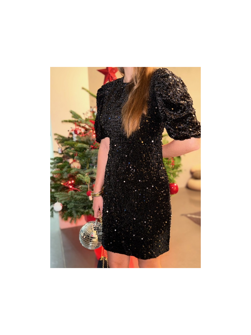 Robe SHINY coupe droite | Manches bouffantes & dos nu