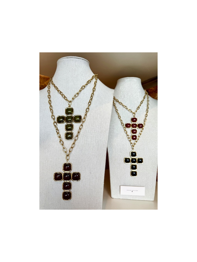 Sautoir croix en résine 45 cm | Élégant & tendance