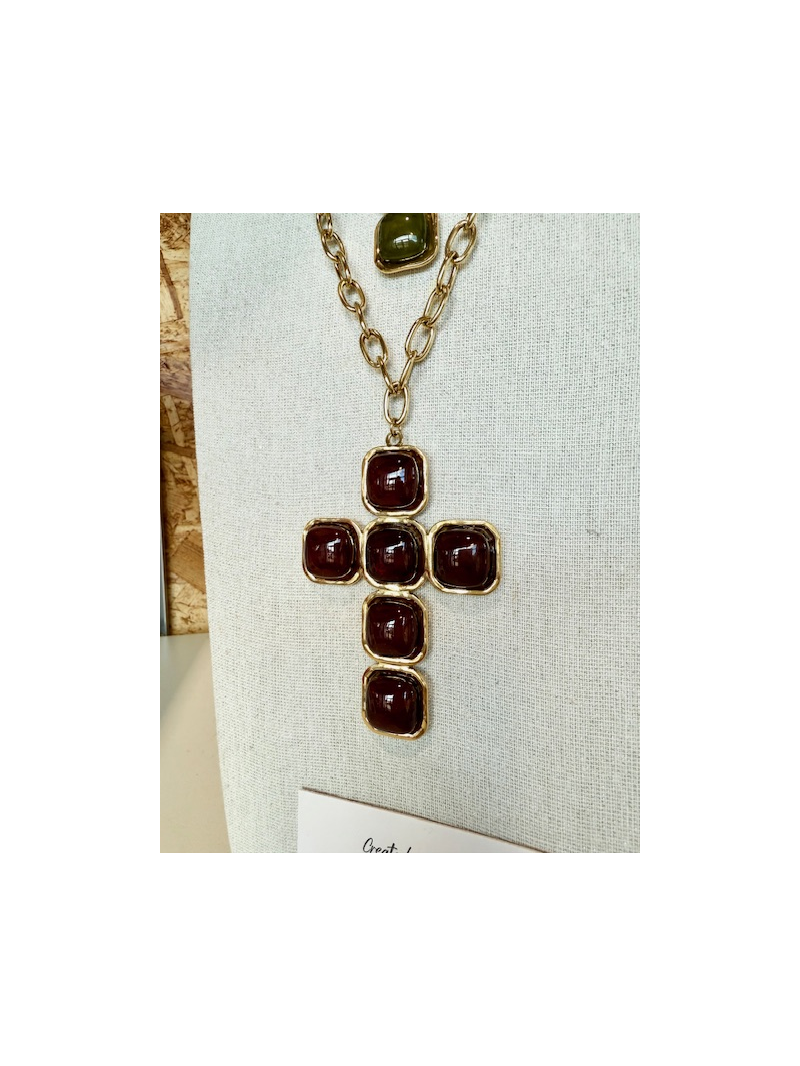 Sautoir croix en résine 45 cm | Élégant & tendance