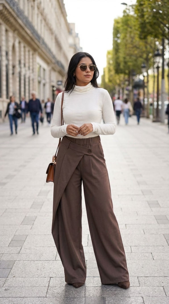 ASYMETRIQUE Pantalon chocolat