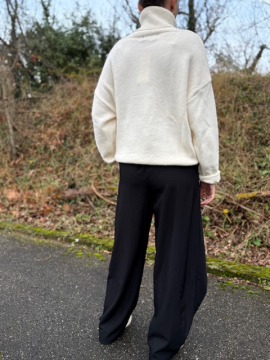 Pull Mont Blanc écru col roulé motif montagne - Femme