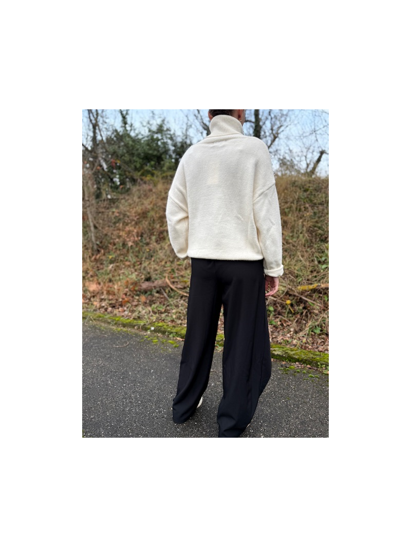 Pull Mont Blanc écru col roulé motif montagne - Femme