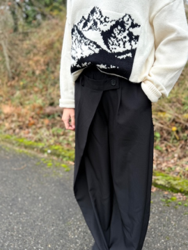 Pantalon fluide noir à taille asymétrique | Mode femme