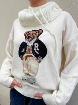 Pull avec ours teddy écru | Sweat doux & tendance