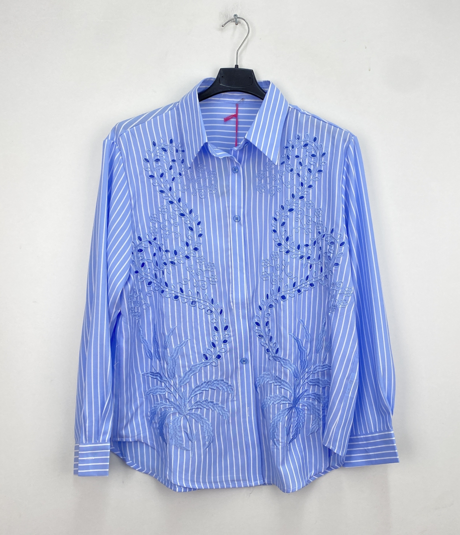 Chemise Julia rayée brodée bleu ciel | Sud Access