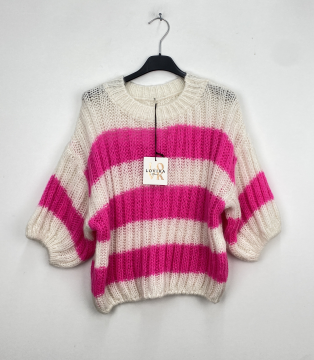 Pull Zoé rayé rose & fuchsia en grosse maille | Sud Access