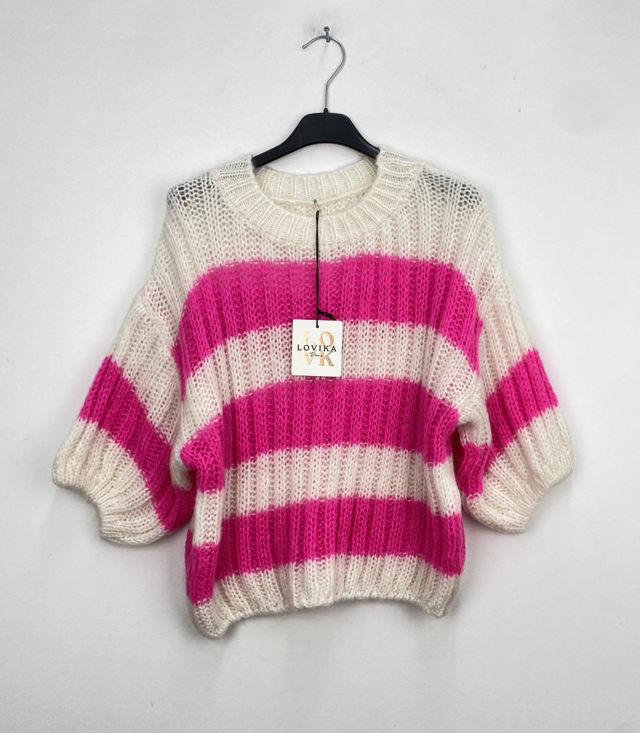 Pull Zoé rayé rose & fuchsia en grosse maille | Sud Access