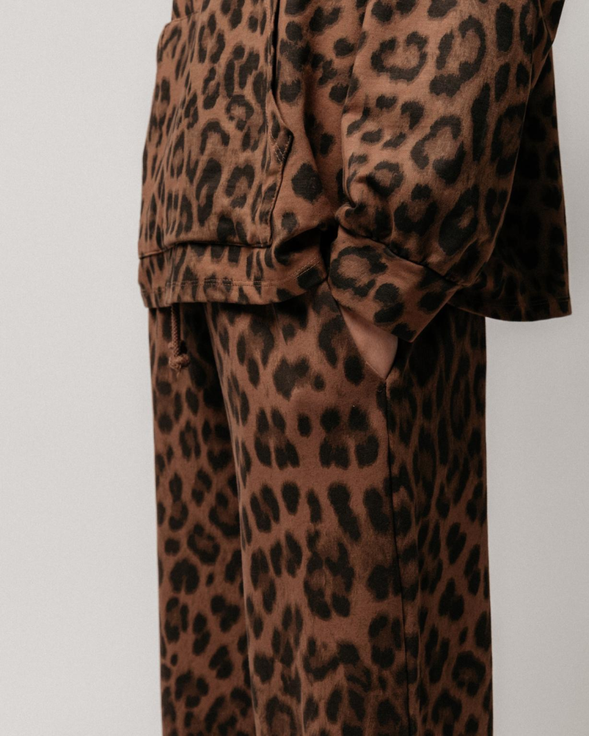 Pantalon léopard molleton coupe palazzo | Taille unique