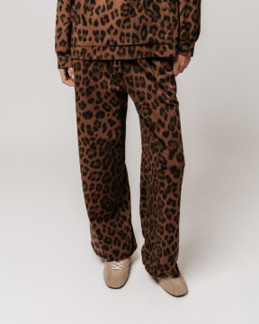 Pantalon léopard molleton coupe palazzo | Taille unique