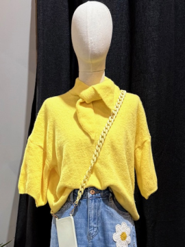 Pull Lucie jaune à manches courtes & col foulard | Sud Access Pull Lucie jaune à manches courtes & col foulard | Sud Access