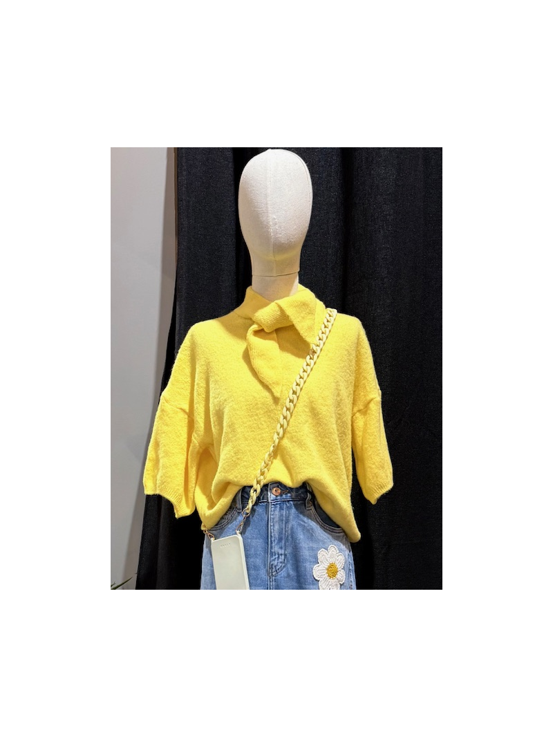 Pull Lucie jaune à manches courtes & col foulard | Sud Access Pull Lucie jaune à manches courtes & col foulard | Sud Access