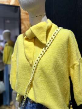 Pull Lucie jaune à manches courtes & col foulard | Sud Access