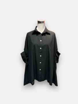 Chemise oversize noire manches 3/4 boutonnée | Chemise fluide femme tendance