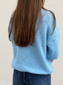 Pull Lucie bleu à manches courtes & col foulard | Sud Access Pull Lucie bleu à manches courtes & col foulard | Sud Access