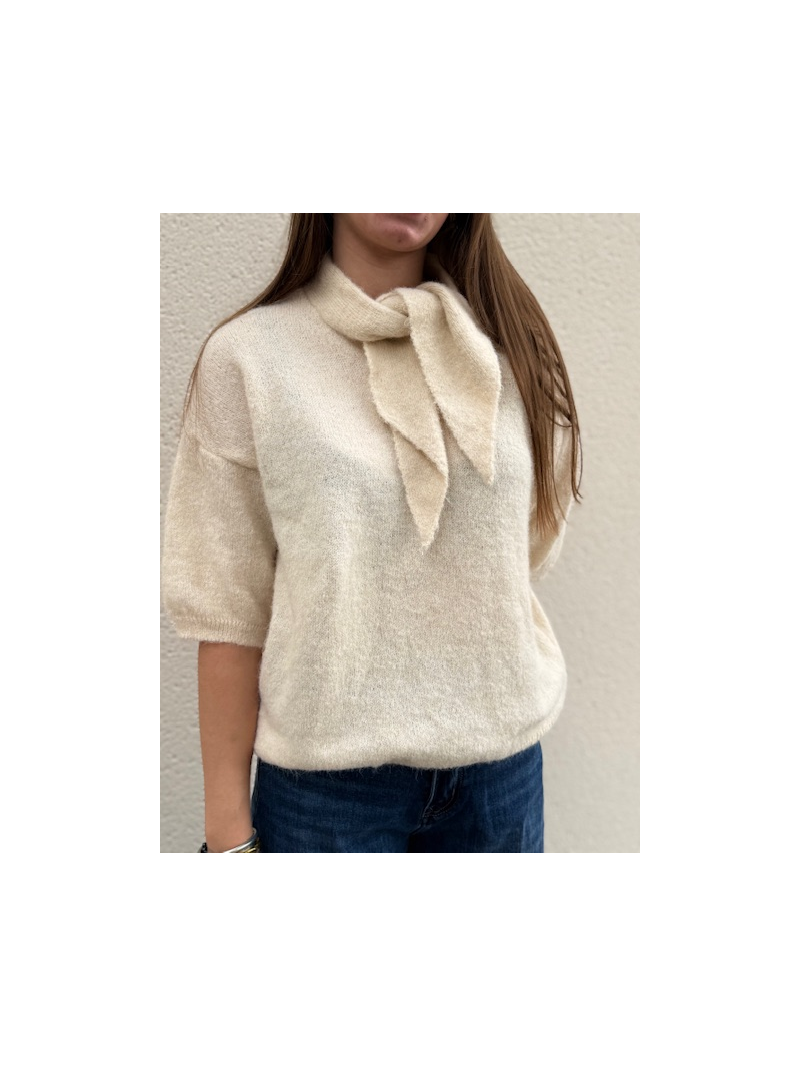 Pull Lucie blanc à manches courtes & col foulard | Sud Access