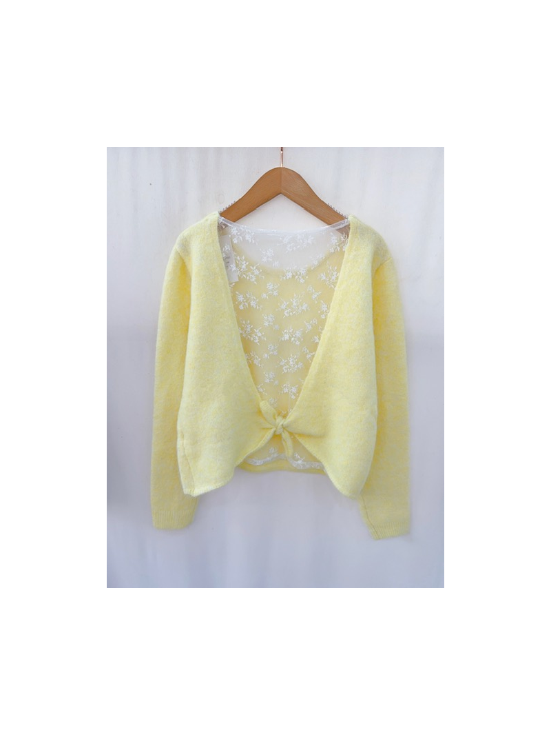 Gilet jaune noué – Maille douce, détail dentelle dos | Sud Access Gilet jaune noué – Maille douce, détail dentelle dos | Sud Access