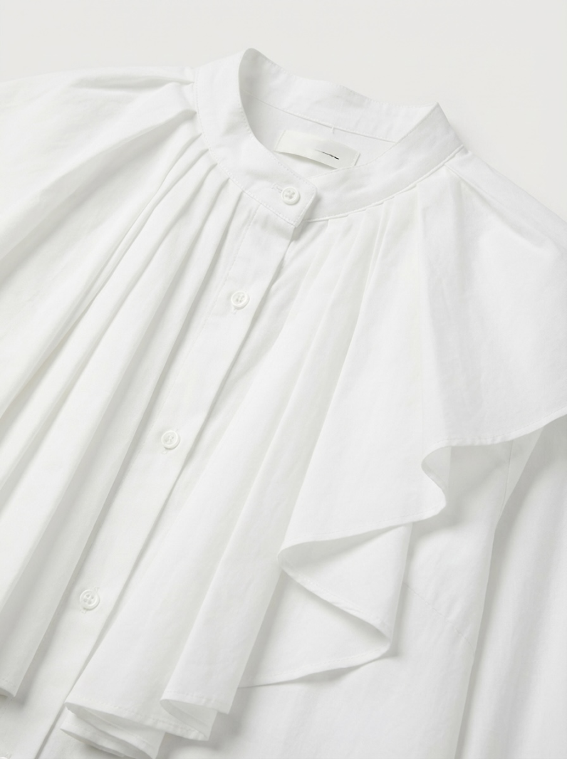 Chemise blanche à volants – Col montant, style chic féminin | Sud Access