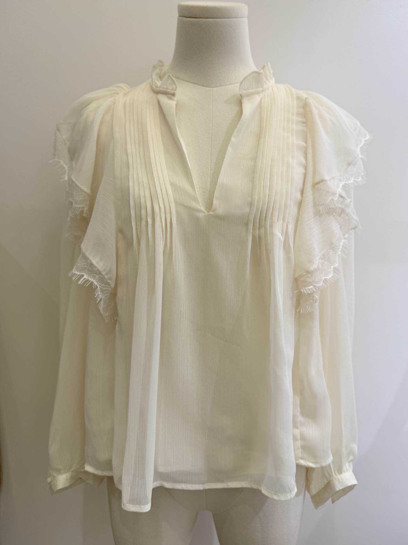 Blouse écrue fluide – Plissés et volants, style bohème chic | Sud Access