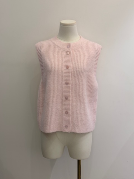 Gilet sans manches rose – Maille côtelée boutonnée, style cocooning | Sud Access