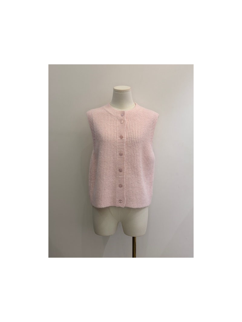 Gilet sans manches rose – Maille côtelée boutonnée, style cocooning | Sud Access